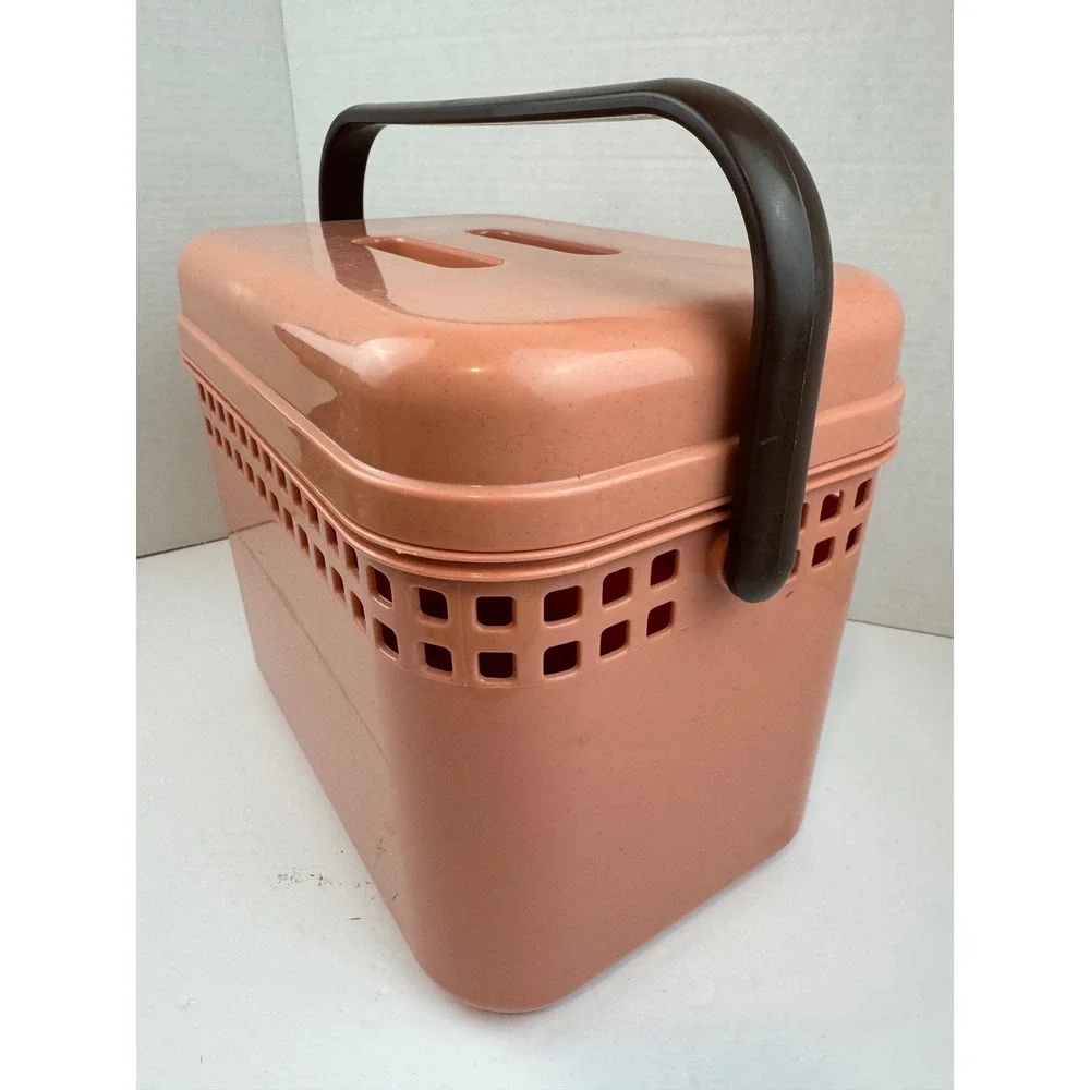 Vintage Elvini Collection Claris Pink Plastic Storage Basket Caddy with Handle